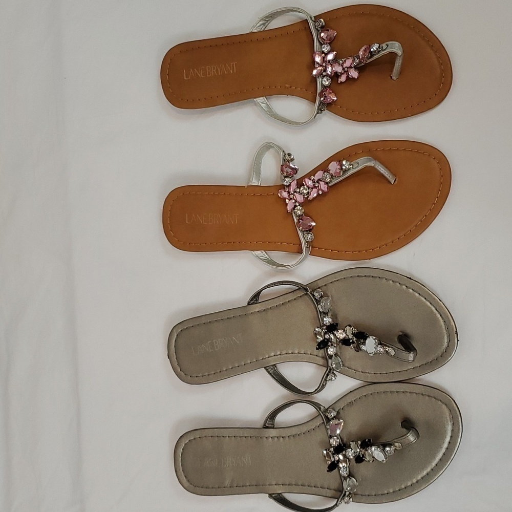 Lane Bryant 2 pair Jeweled Thong Strappy Fly Sandal  size 9W